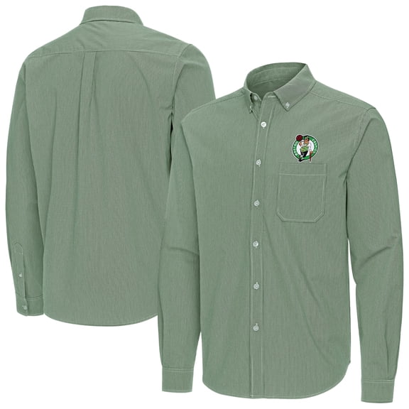 Men's Antigua Kelly Green Boston Celtics Porter Woven Long Sleeve Button-Down Shirt