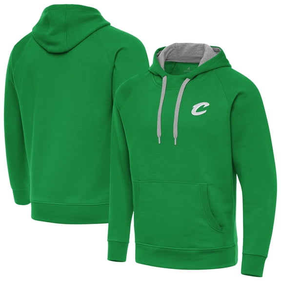 Men's Antigua Kelly Green Cleveland Cavaliers St. Patrick's Day Victory Raglan Pullover Hoodie