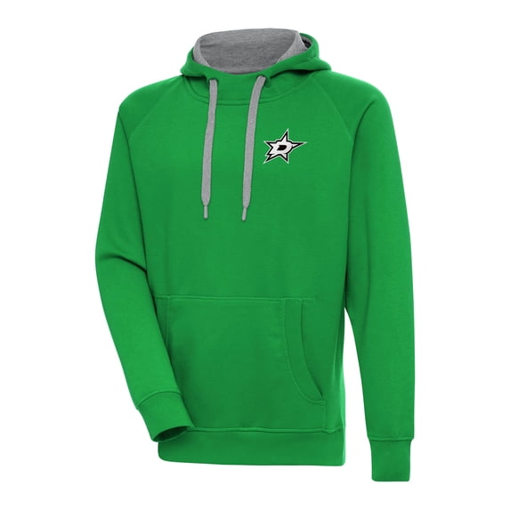 Men's Antigua Kelly Green Dallas Stars Metallic Logo Victory Pullover Hoodie