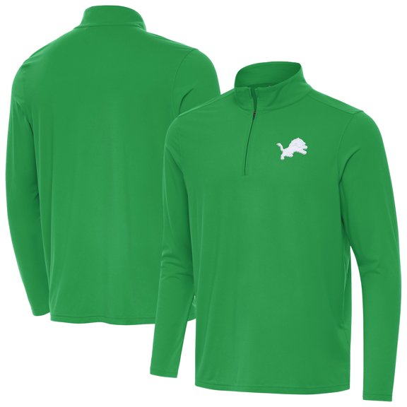 Men's-Antigua Kelly Green Detroit Lions St. Patrick's Day Intent Quarter-Zip Pullover