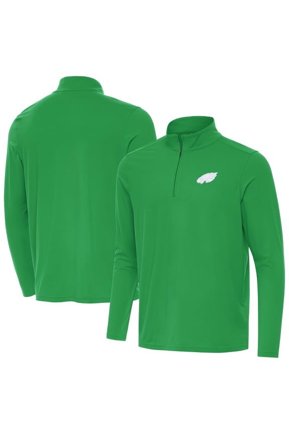 Men's-Antigua Kelly Green Philadelphia Eagles St. Patrick's Day Intent Quarter-Zip Pullover