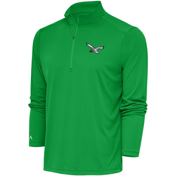 Men's Antigua Kelly Green Philadelphia Eagles Throwback Logo Tribute Quarter-Zip Pullover Top
