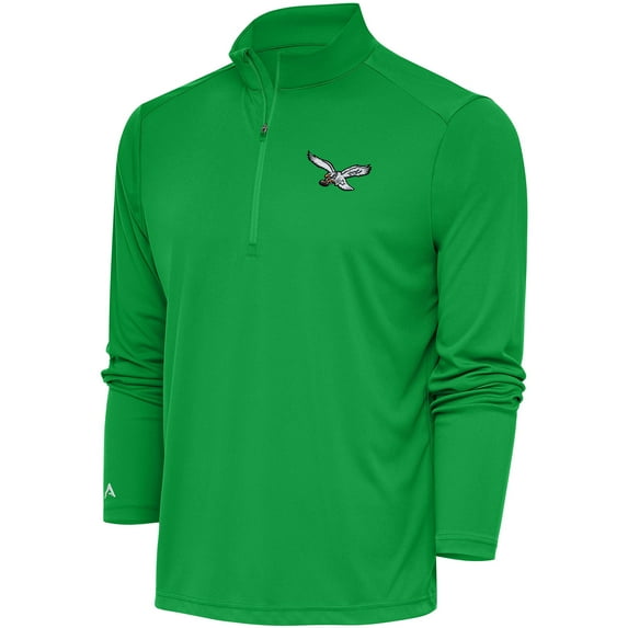 Men's Antigua Kelly Green Philadelphia Eagles Throwback Logo Tribute Quarter-Zip Pullover Top