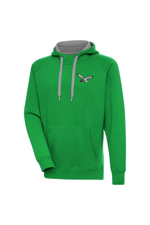 Men's Antigua Kelly Green Philadelphia Eagles Throwback Logo Victory Pullover Hoodie