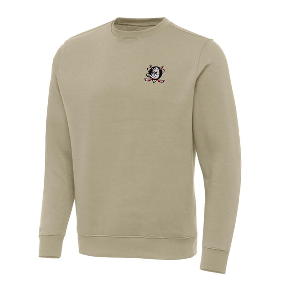 Men's Antigua Khaki Anaheim Ducks Victory Crewneck Pullover Sweatshirt