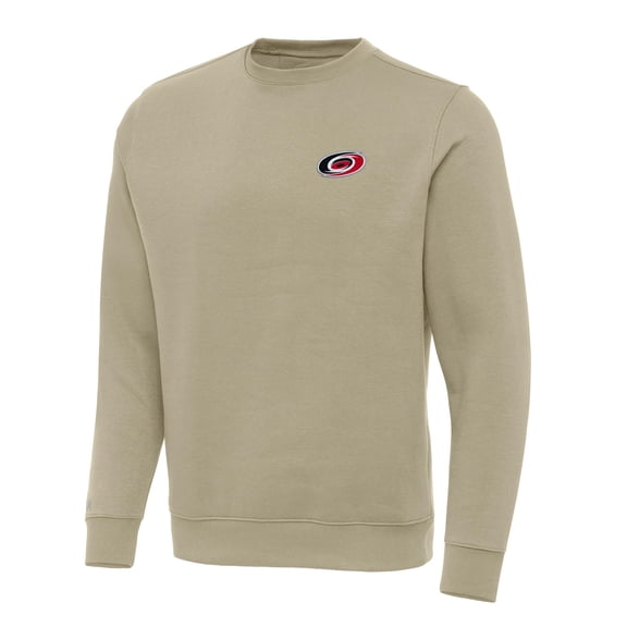 Men's Antigua Khaki Carolina Hurricanes Victory Crewneck Pullover Sweatshirt