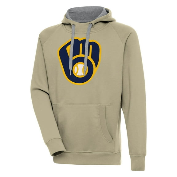 Men's Antigua  Khaki Milwaukee Brewers Victory Pullover Hoodie