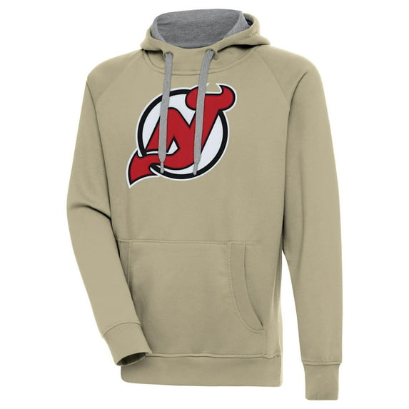 Men's Antigua Khaki New Jersey Devils Victory Pullover Hoodie