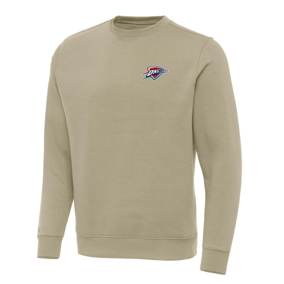 Men's Antigua Khaki Oklahoma City Thunder Victory Crewneck Pullover Sweatshirt