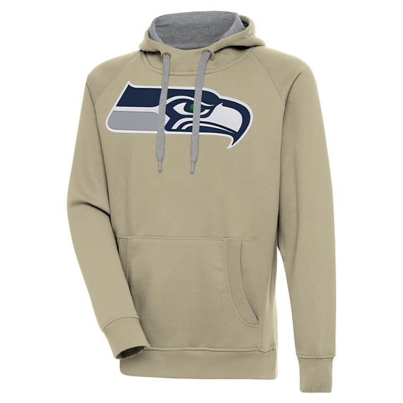 Men's Antigua Khaki Seattle Seahawks Primary Logo Victory Pullover Hoodie