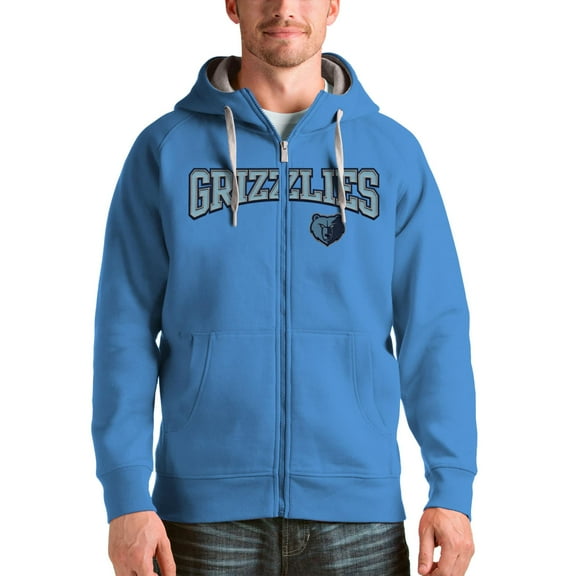 Men's Antigua Light Blue Memphis Grizzlies Victory Full-Zip Hoodie