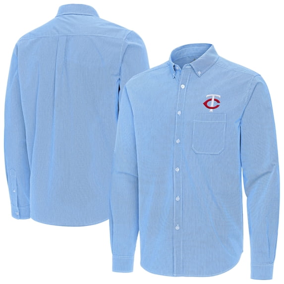 Men's Antigua Light Blue Minnesota Twins Porter Woven Long Sleeve Button-Down Shirt