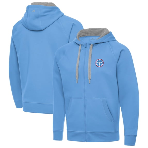 Men's Antigua Light Blue Tennessee Titans Victory Full-Zip Hoodie