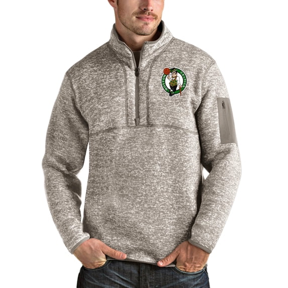 Men's Antigua Natural Boston Celtics Fortune Quarter-Zip Pullover Jacket