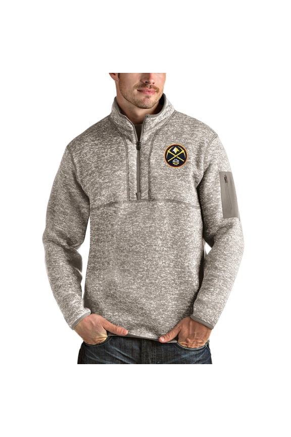 Men's Antigua Natural Denver Nuggets Fortune Quarter-Zip Pullover Jacket