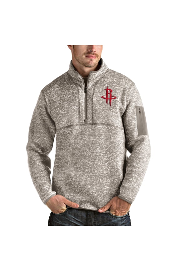 Men's Antigua Natural Houston Rockets Fortune Quarter-Zip Pullover Jacket