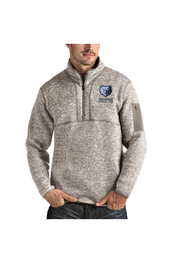 Men's Antigua Natural Memphis Grizzlies Fortune Quarter-Zip Pullover Jacket