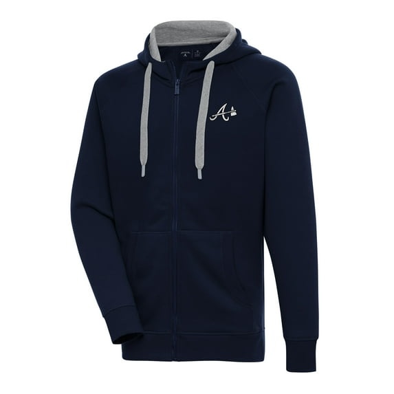 Men's Antigua Navy Atlanta Braves Metallic Victory Full-Zip Hoodie