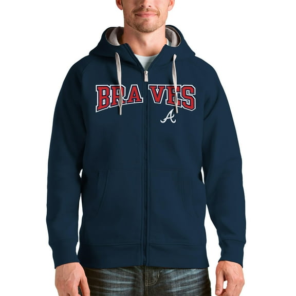 Men's Antigua Navy Atlanta Braves Team Logo Victory Full-Zip Hoodie