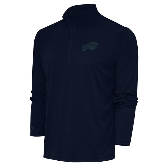Men's Antigua Navy Buffalo Bills Tonal Logo Tribute Quarter-Zip Pullover Top