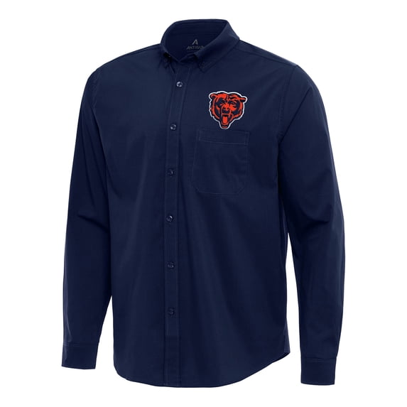 Men's Antigua Navy Chicago Bears Flight Woven Tri-Blend Long Sleeve Button-Down Shirt