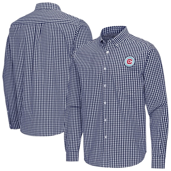 Men's Antigua Navy Chicago Fire Ellis Tri-Blend Long Sleeve Button-Down Shirt