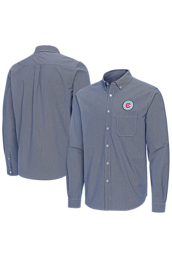 Men's Antigua Navy Chicago Fire Porter Woven Tri-Blend Long Sleeve Button-Down Shirt