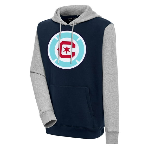 Men's Antigua Navy Chicago Fire Victory Color Block Pullover Hoodie