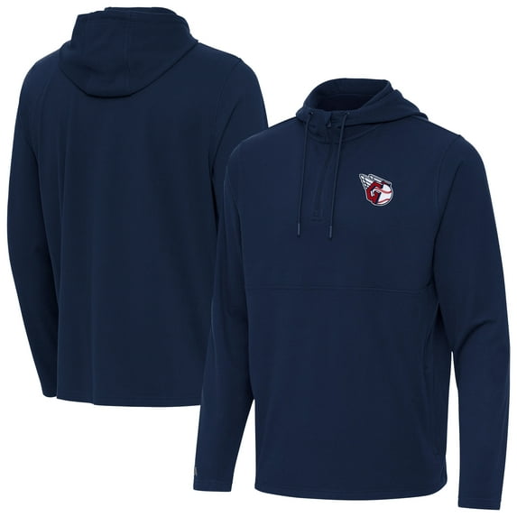 Men's Antigua Navy Cleveland Guardians Connected Quarter-Zip Pullover Hoodie