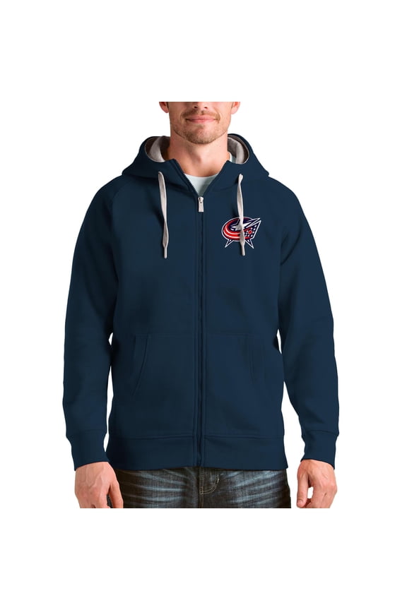 Men's Antigua Navy Columbus Blue Jackets Logo Victory Full-Zip Hoodie