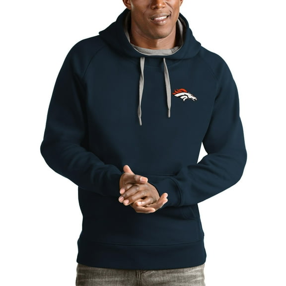 Men's Antigua Navy Denver Broncos Logo Victory Pullover Hoodie