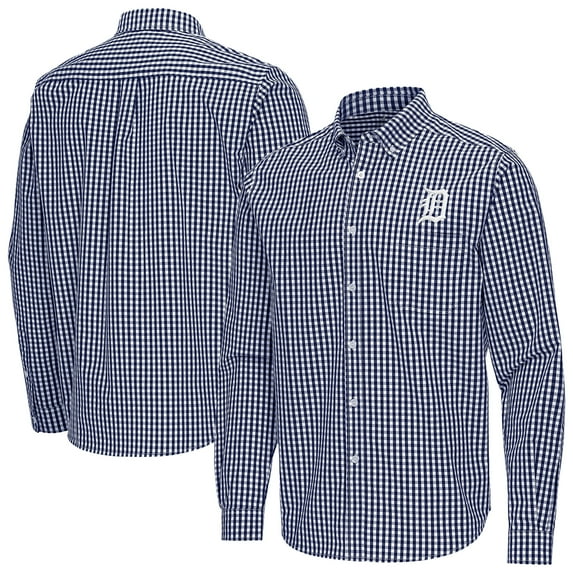 Men's Antigua Navy Detroit Tigers Ellis Woven Tri-Blend Button-Down Shirt