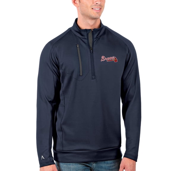 Men's Antigua Navy/Gray Atlanta Braves Generation Quarter-Zip Pullover Jacket