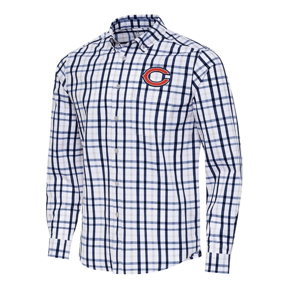 Men's Antigua Navy/Gray Chicago Bears Tending Woven Tri-Blend Long Sleeve Button-Down Shirt
