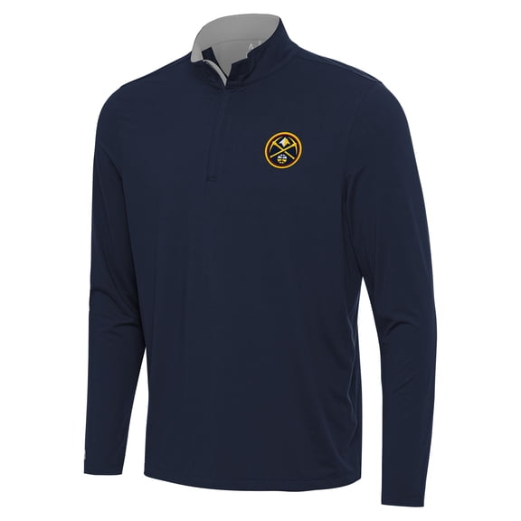 Men's Antigua Navy/Gray Denver Nuggets Content Quarter-Zip Top