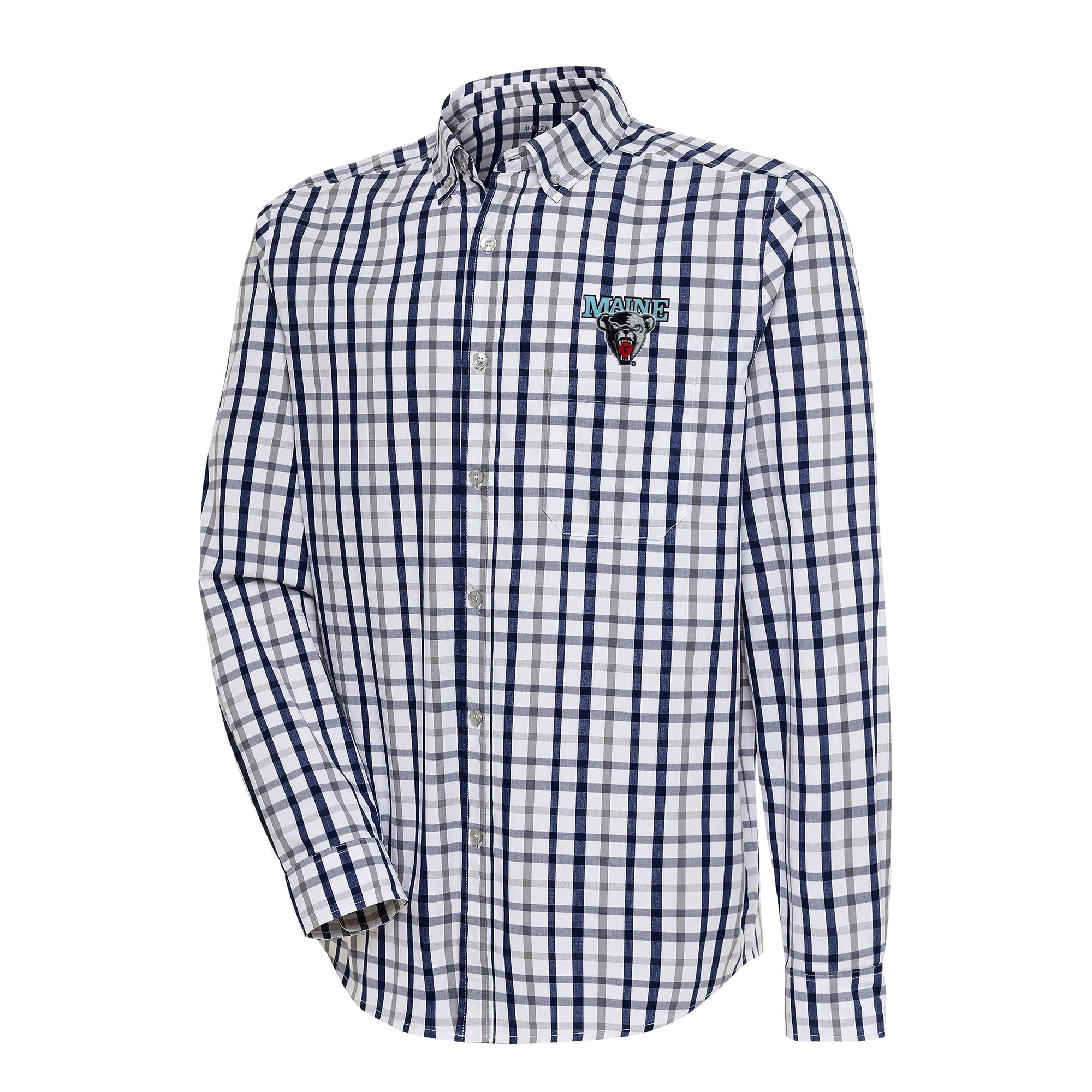 Men's Antigua Navy/Gray Maine Black Bears Tending 2 ButtonDown Long