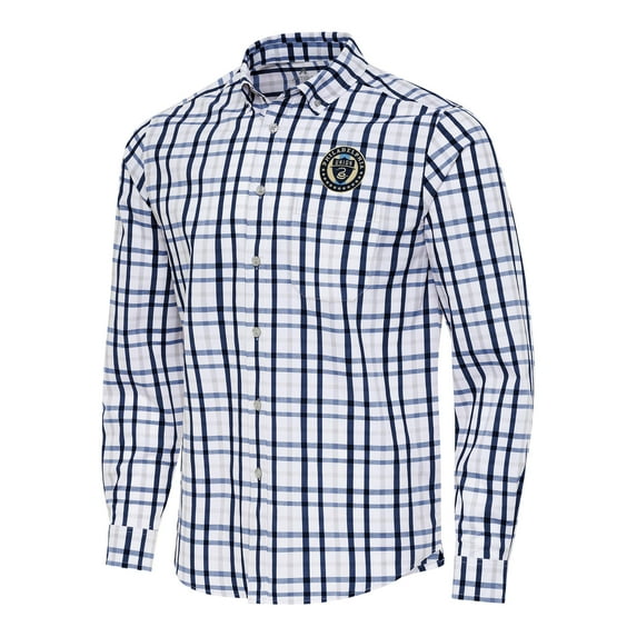 Men's Antigua Navy/Gray Philadelphia Union Tending 2 Tri-Blend Long Sleeve Button-Down Shirt