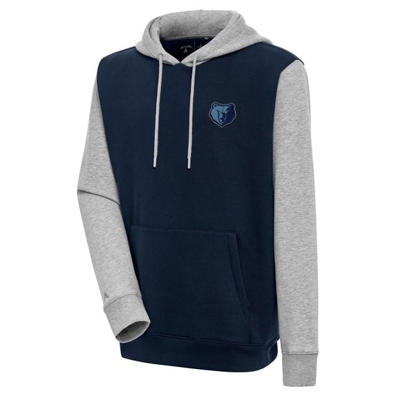 Men's Antigua Navy/Heather Gray Memphis Grizzlies Victory Colorblock Pullover Hoodie