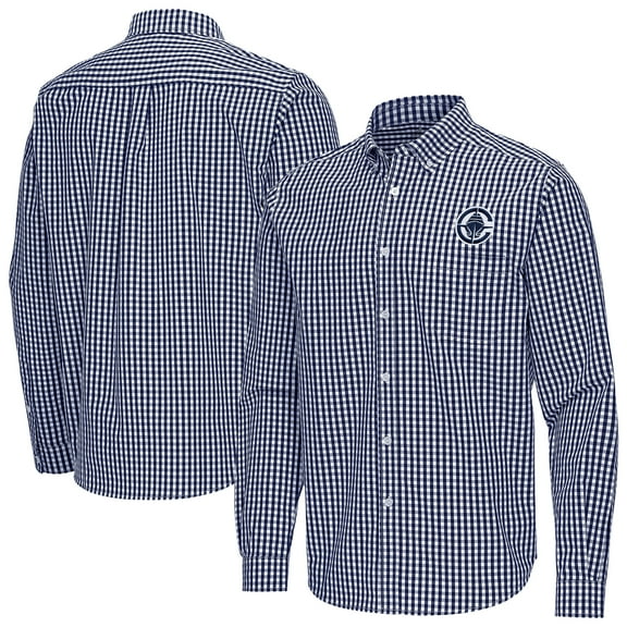 Men's Antigua Navy LA Clippers Ellis Woven Tri-Blend Button-Down Shirt