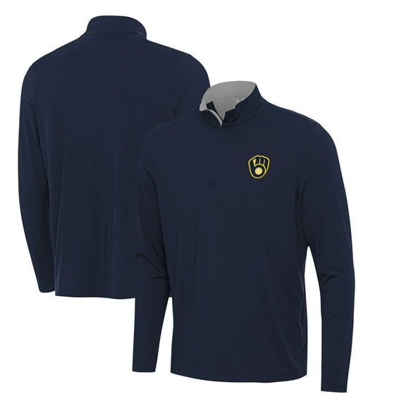 Men's Antigua  Navy Milwaukee Brewers Content Quarter-Zip Top