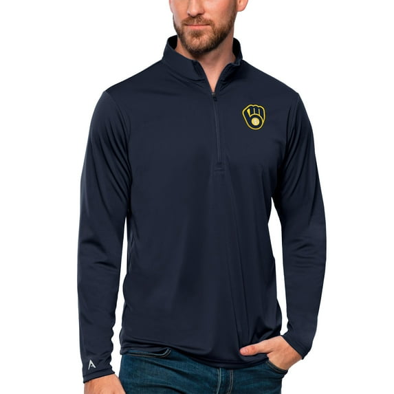 Men's Antigua Navy Milwaukee Brewers Tribute Quarter-Zip Pullover Top