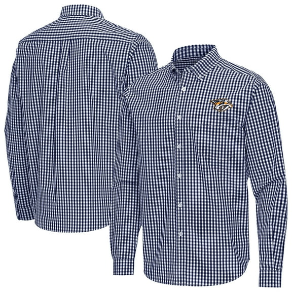 Men's Antigua Navy Nashville Predators Ellis Tri-Blend Long Sleeve Button-Down Shirt