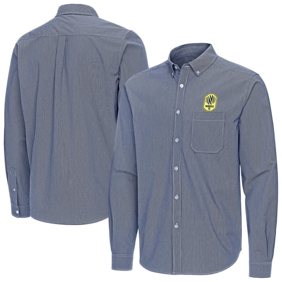 Men's Antigua Navy Nashville SC Porter Woven Tri-Blend Long Sleeve Button-Down Shirt
