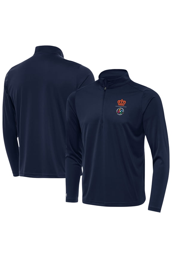 Men's Antigua Navy Netherlands Baseball Direct to Film Tribute Quarter-Zip Pullover