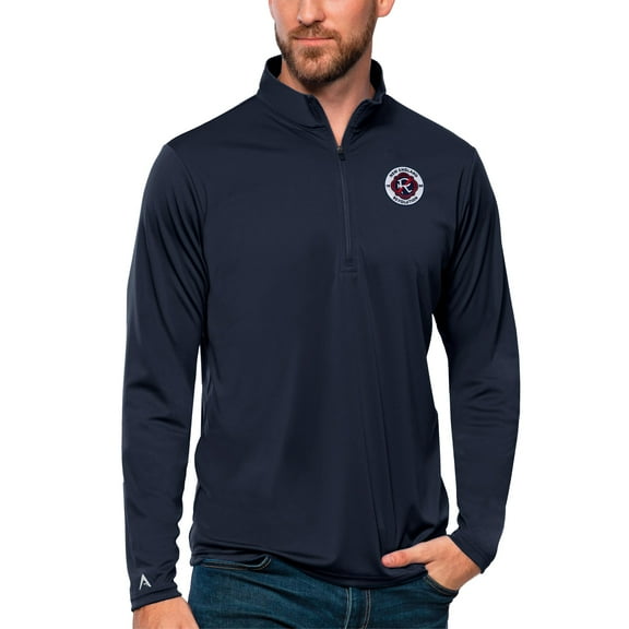 Men's Antigua Navy New England Revolution Tribute Quarter-Zip Pullover Top