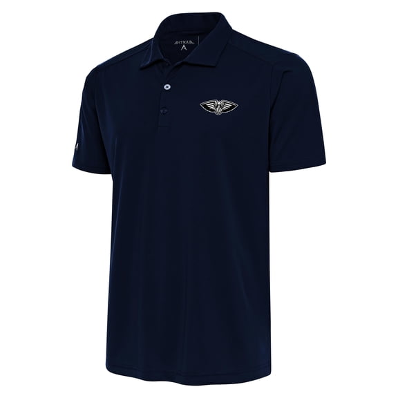 Men's Antigua Navy New Orleans Pelicans Metallic Logo Tribute Desert Dry Polo