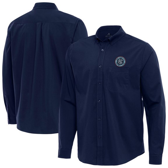 Men's-Antigua Navy New York City FC Flight Tri-Blend Woven Long Sleeve Button-Down Shirt