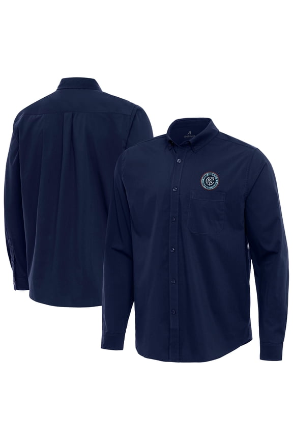 Men's-Antigua Navy New York City FC Flight Tri-Blend Woven Long Sleeve Button-Down Shirt