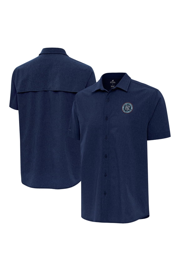 Men's Antigua Navy New York City FC Woven Short Sleeve Button-Up Shirt