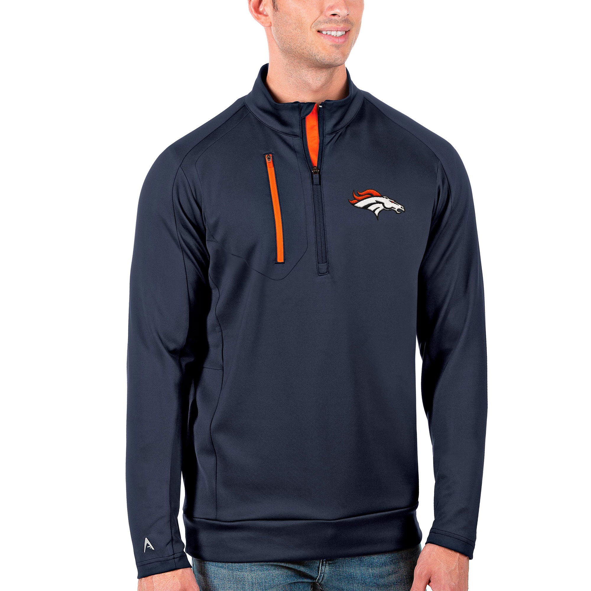 Men's Antigua Navy/Orange Denver Broncos Generation Quarter-Zip Pullover Jacket - image 1 of 1